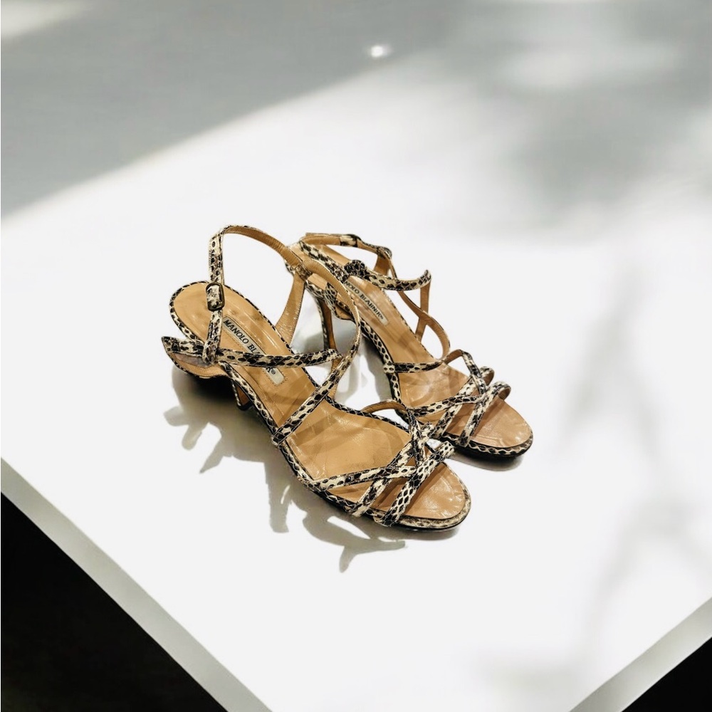 Manolo Blahnik Brown Python Print Heels - image 2